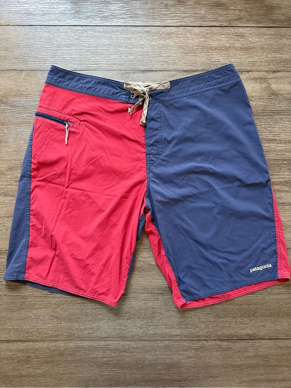 Patagonia Men’s Red & Navy Two-Tone Swim Boardshorts with Zip Pocket
